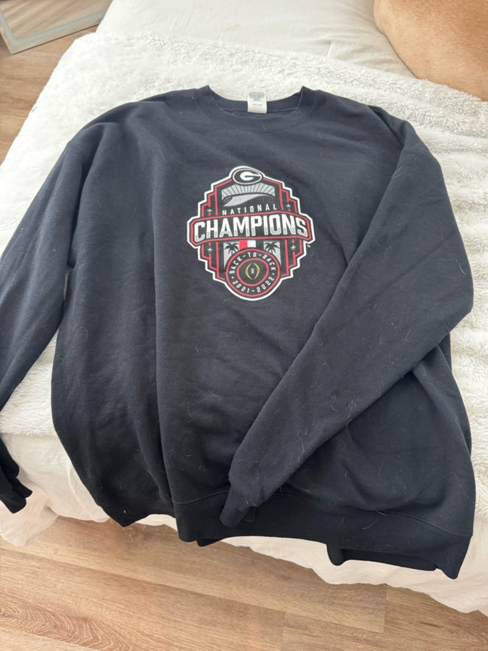 Hanes Black Crewneck Sweatshirt with Red & White 'Champions' Graphic